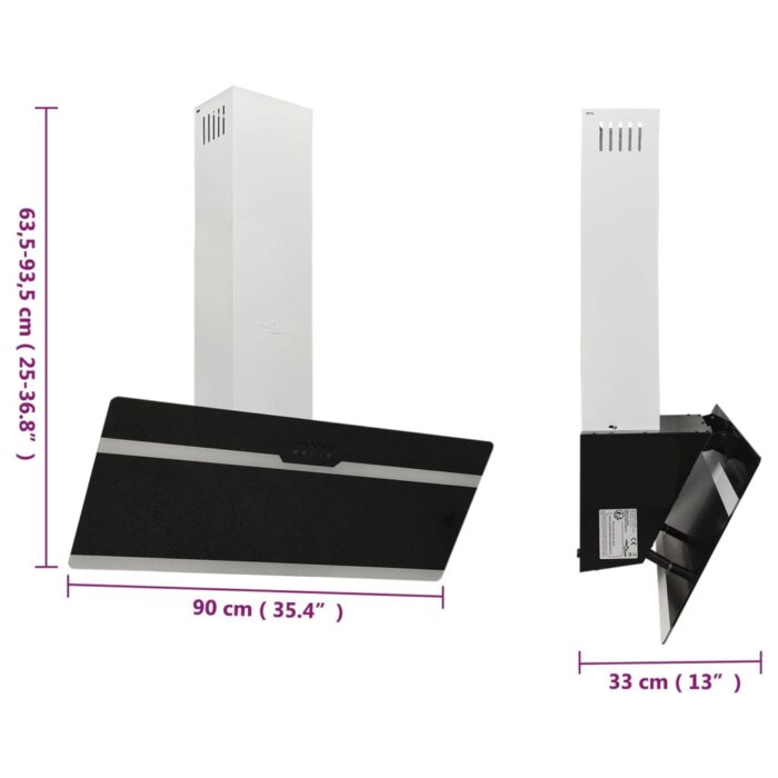 Hotte murale 90 cm Acier et verre trempé Noir – Image 8