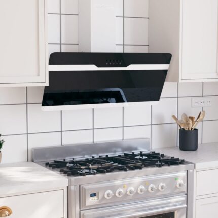 Hotte murale 90 cm Acier et verre trempé Noir