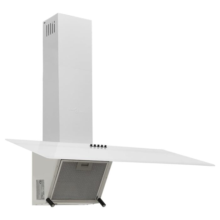 Hotte murale 90 cm Acier et verre trempé Blanc – Image 2