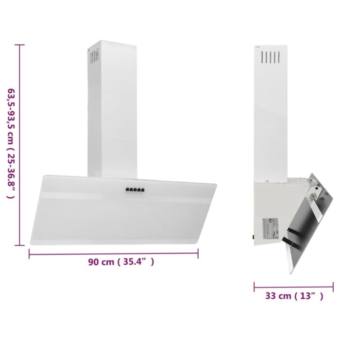 Hotte murale 90 cm Acier et verre trempé Blanc – Image 8