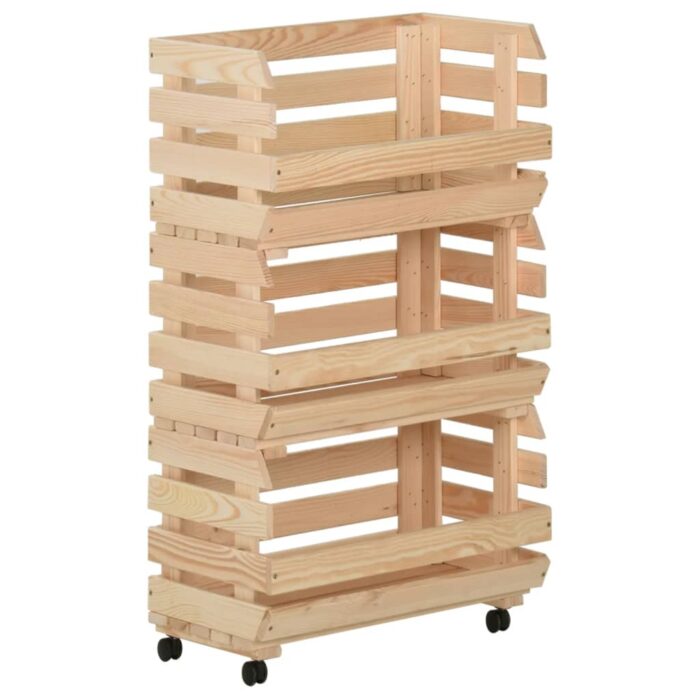 Chariot à légumes 37x30x80 cm Bois de pin solide – Image 1