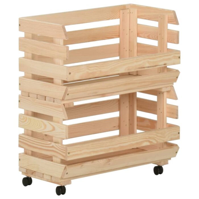 Chariot à légumes 37x30x80 cm Bois de pin solide – Image 5