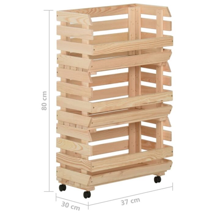 Chariot à légumes 37x30x80 cm Bois de pin solide – Image 9
