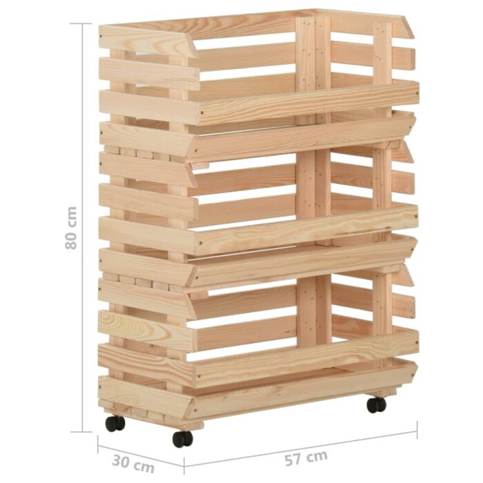 Chariot à légumes 57x30x80 cm Bois de pin solide – Image 9