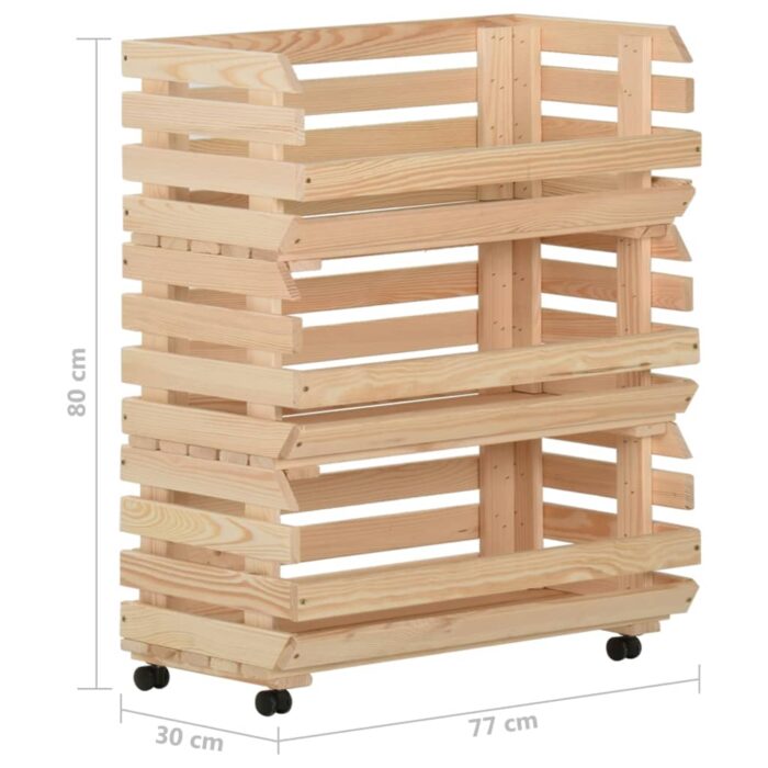 Chariot à légumes 77x30x80 cm Bois de pin solide – Image 9