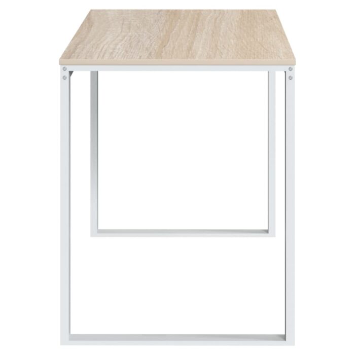 Bureau d'ordinateur Blanc et chêne 110x60x73 cm Aggloméré – Image 2