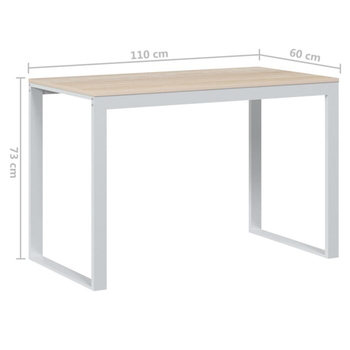 Bureau d'ordinateur Blanc et chêne 110x60x73 cm Aggloméré – Image 4