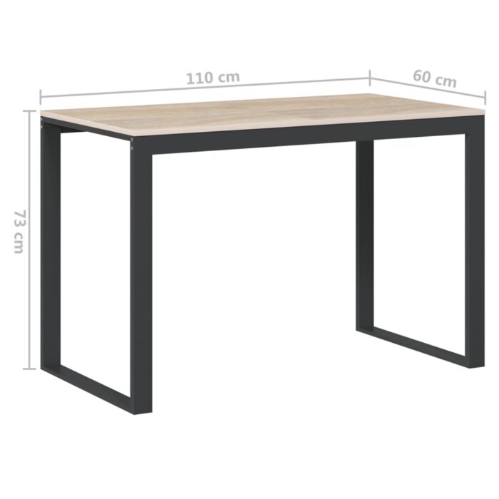 Bureau d'ordinateur Noir et chêne 110x60x73 cm Aggloméré – Image 4