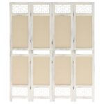 Cloison de séparation 4 panneaux Crème 140x165 cm Tissu