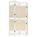 Cloison de séparation 4 panneaux Crème 140x165 cm Tissu – Image 3