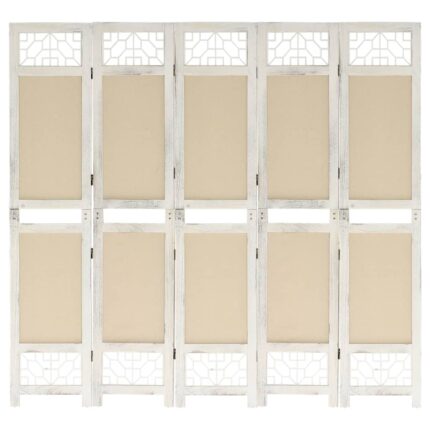 Cloison de séparation 5 panneaux Crème 175x165 cm Tissu
