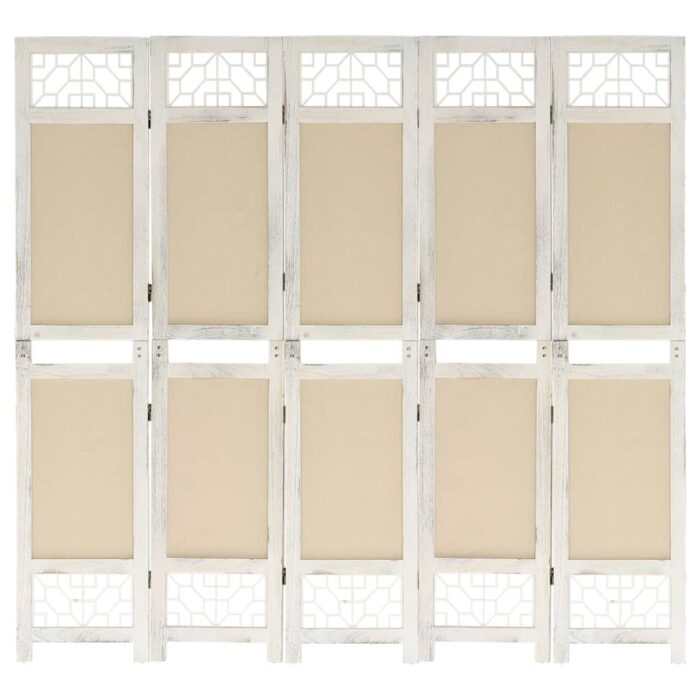 Cloison de séparation 5 panneaux Crème 175x165 cm Tissu – Image 1