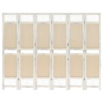 Cloison de séparation 6 panneaux Crème 210x165 cm Tissu