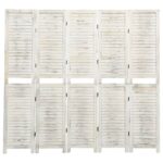 Cloison de séparation 5 panneaux Blanc antique 178,5x166cm Bois