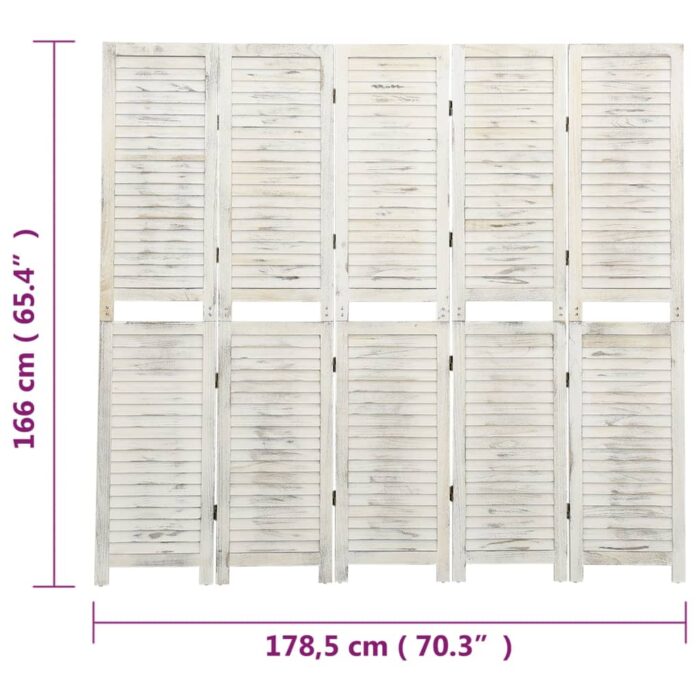 Cloison de séparation 5 panneaux Blanc antique 178,5x166cm Bois – Image 6