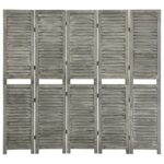 Cloison de séparation 5 panneaux Gris 179x166 cm Bois solide