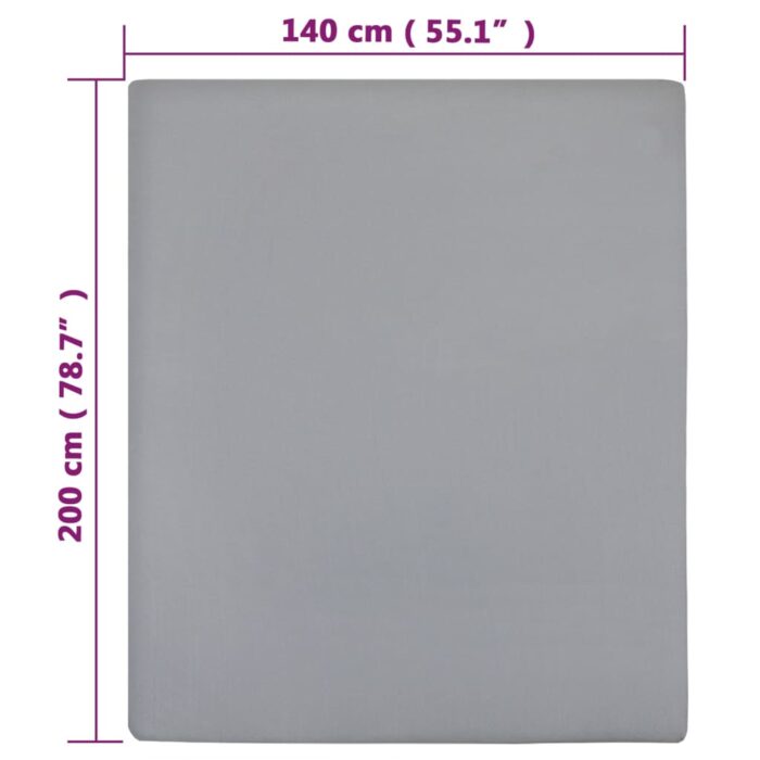 Draps-housses Jersey 2 pcs Gris 140x200 cm Coton – Image 3