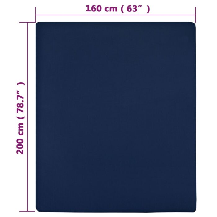 Draps-housses Jersey 2 pcs Bleu marine 160x200 cm Coton – Image 3