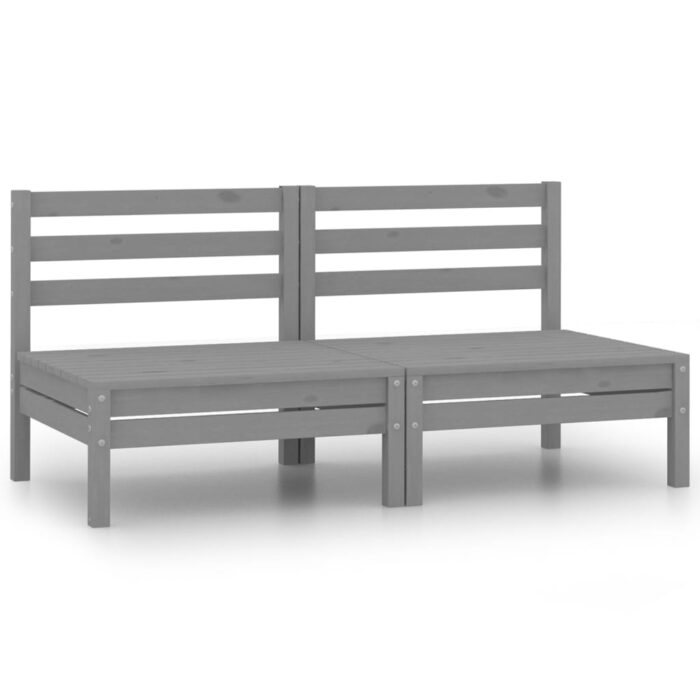 Canapés centraux de jardin 2 pcs gris bois de pin massif – Image 1