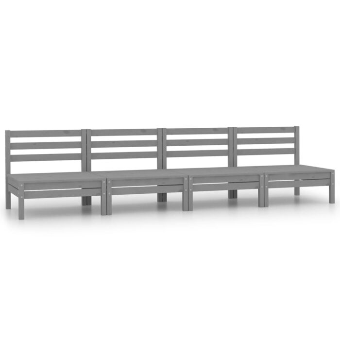 Canapés centraux de jardin 4 pcs Gris Bois de pin massif – Image 1
