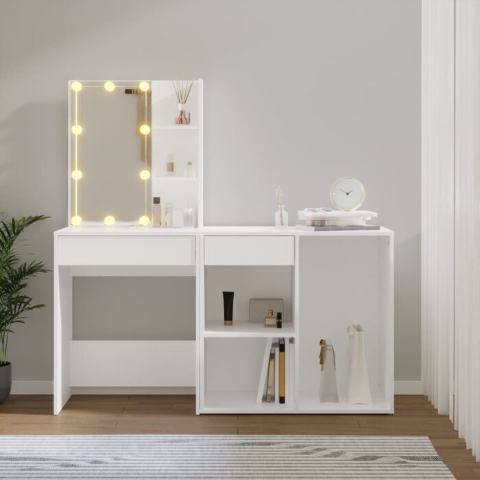 Coiffeuse à LED avec armoire Blanc Bois d'ingénierie – Image 10