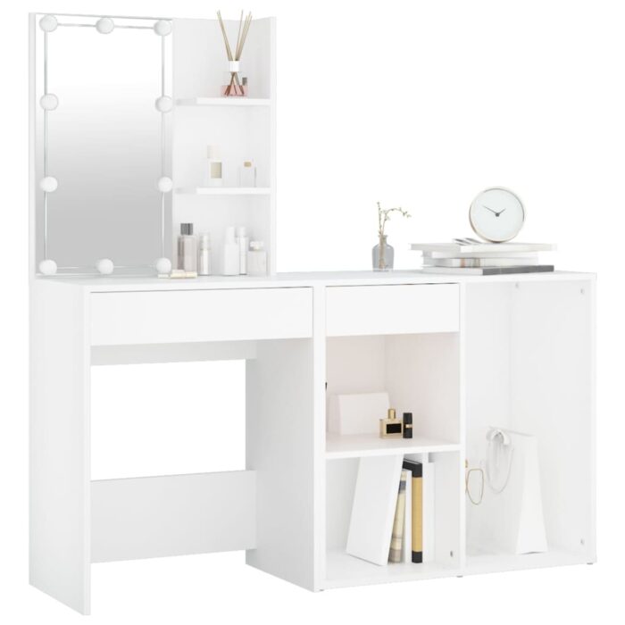 Coiffeuse à LED avec armoire Blanc Bois d'ingénierie – Image 9