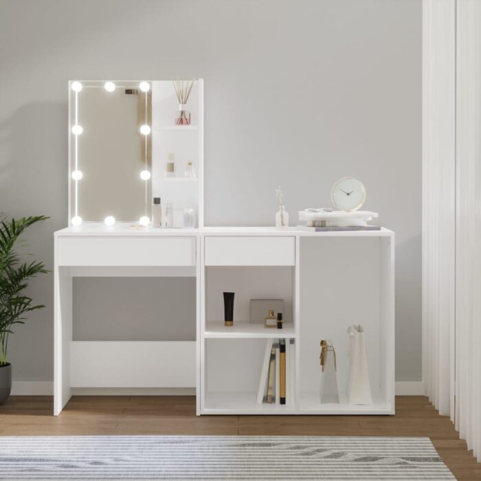 Coiffeuse à LED avec armoire Blanc Bois d'ingénierie – Image 1