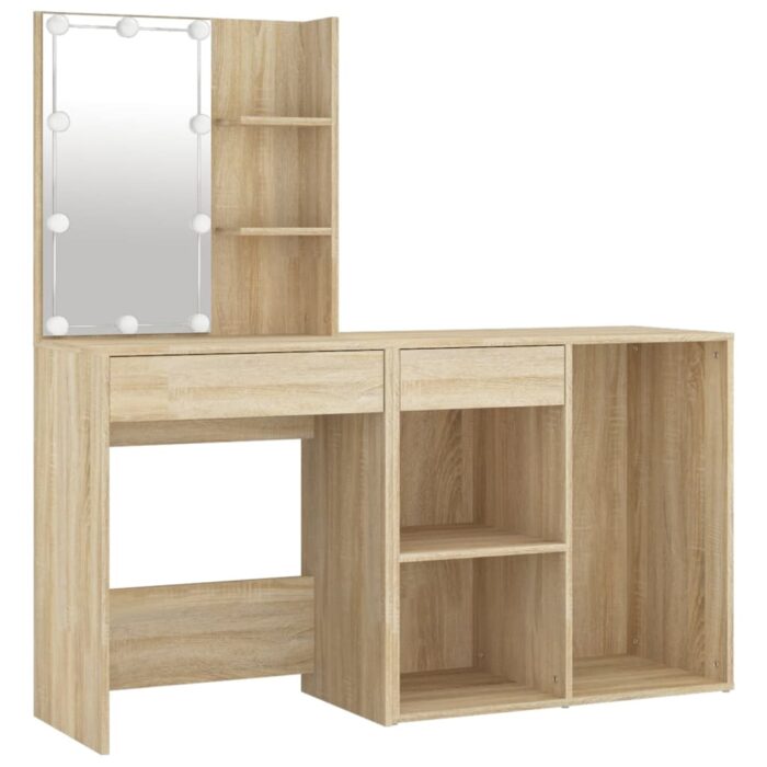 Coiffeuse à LED avec armoire Chêne sonoma Bois d'ingénierie – Image 2