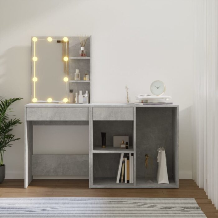 Coiffeuse à LED avec armoire Gris béton Bois d'ingénierie – Image 10