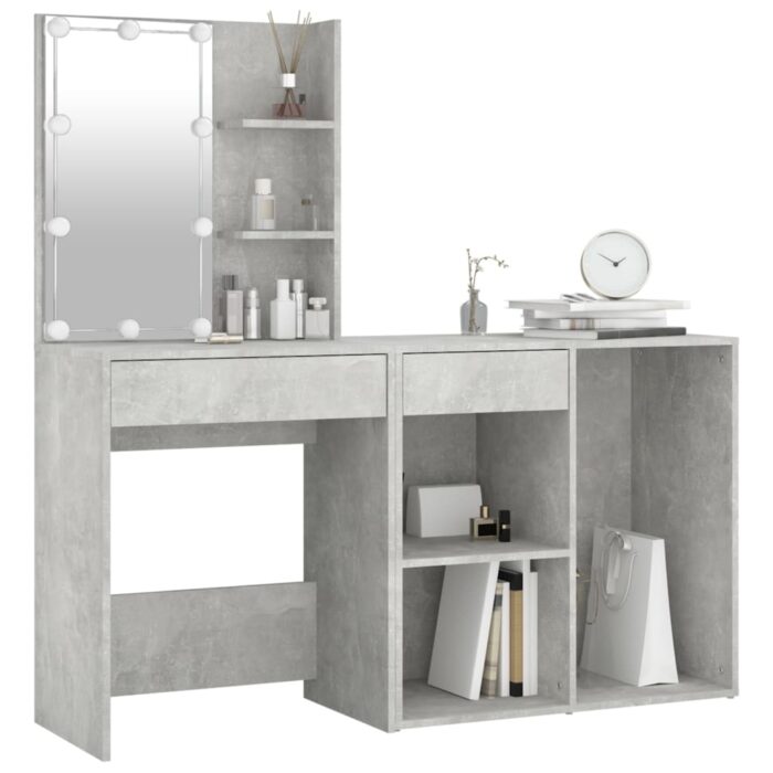 Coiffeuse à LED avec armoire Gris béton Bois d'ingénierie – Image 9