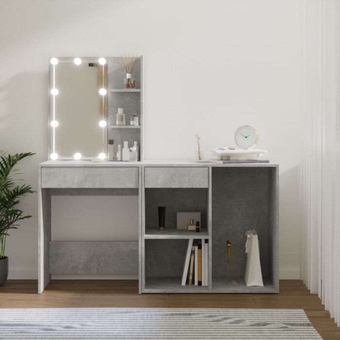 Coiffeuse à LED avec armoire Gris béton Bois d'ingénierie – Image 1