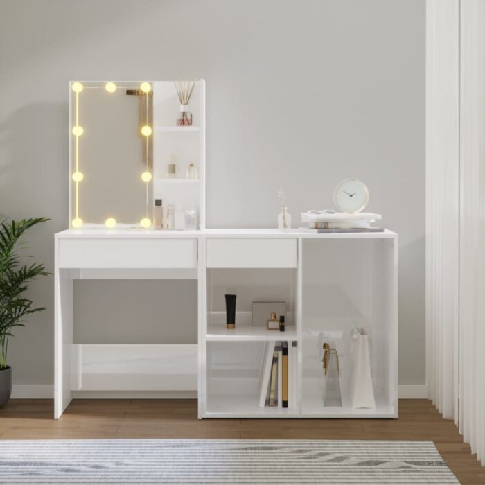 Coiffeuse à LED avec armoire Blanc brillant Bois d'ingénierie – Image 10