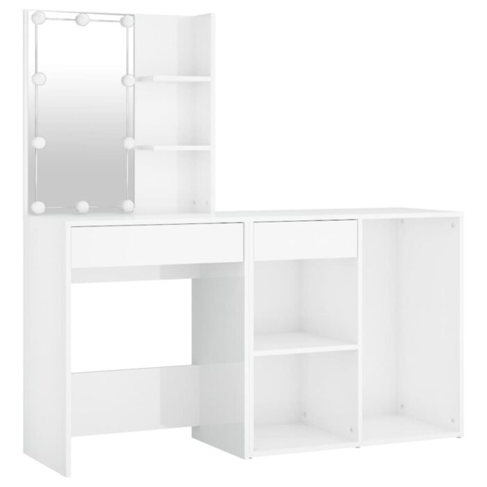 Coiffeuse à LED avec armoire Blanc brillant Bois d'ingénierie – Image 2