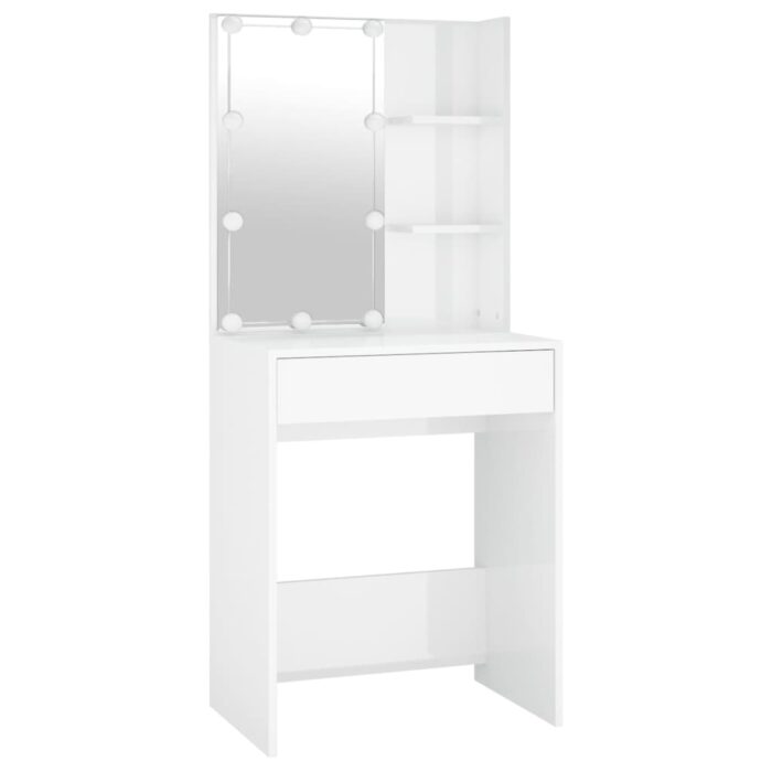 Coiffeuse à LED avec armoire Blanc brillant Bois d'ingénierie – Image 3