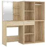 Coiffeuse à LED avec 2 armoires Chêne sonoma Bois d'ingénierie – Image 2