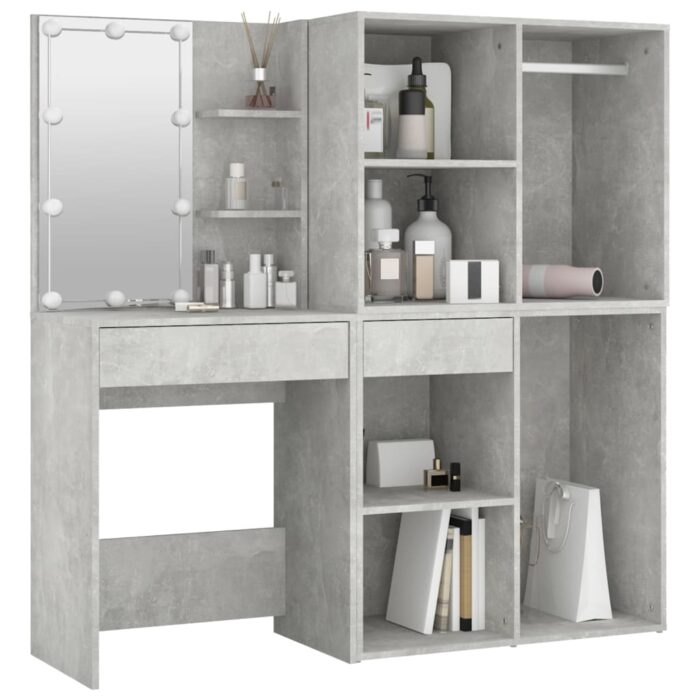 Coiffeuse à LED avec 2 armoires Gris béton Bois d'ingénierie – Image 10