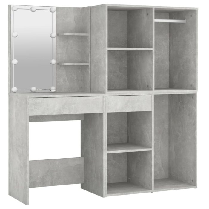 Coiffeuse à LED avec 2 armoires Gris béton Bois d'ingénierie – Image 2