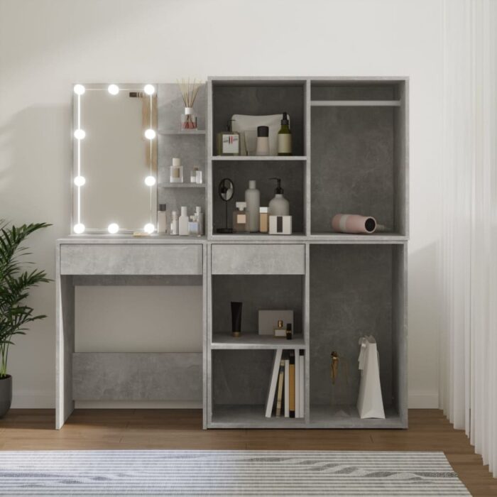 VXL8720286660980_m_en_hd_1.jpg Coiffeuse à LED avec 2 armoires Gris béton Bois d'ingénierie – Image 1