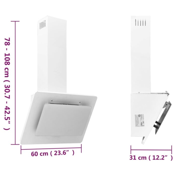 Hotte murale 60 cm Acier inoxydable et verre trempé Blanc – Image 8