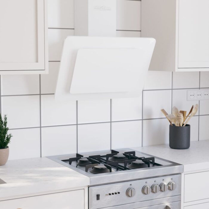 Hotte murale 60 cm Acier inoxydable et verre trempé Blanc – Image 1