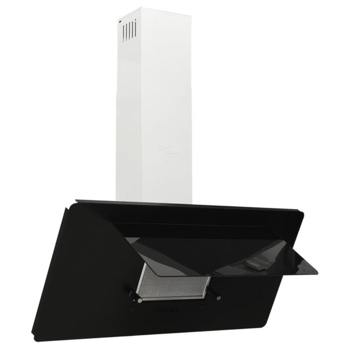 Hotte murale 90 cm Acier inoxydable et verre trempé Noir – Image 2