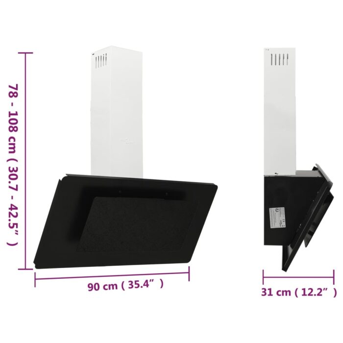 Hotte murale 90 cm Acier inoxydable et verre trempé Noir – Image 8