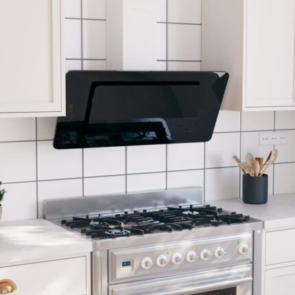 Hotte murale 90 cm Acier inoxydable et verre trempé Noir