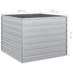 Lit surélevé de jardin 100x100x77 cm Acier galvanisé Argenté – Image 4