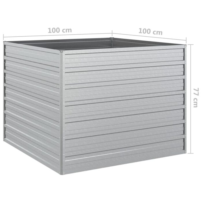 Lit surélevé de jardin 100x100x77 cm Acier galvanisé Argenté – Image 4