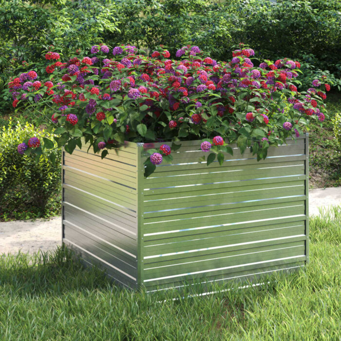 Lit surélevé de jardin 100x100x77 cm Acier galvanisé Argenté – Image 1