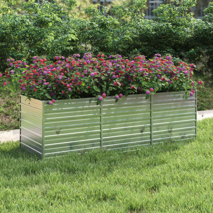 Lit surélevé de jardin 240x80x77 cm Acier galvanisé Argenté – Image 1