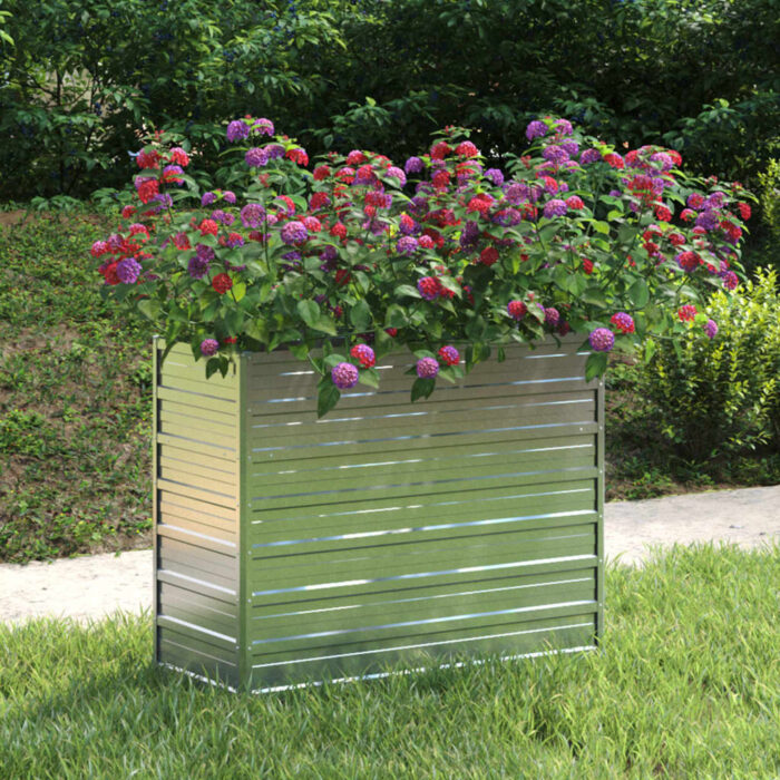 Lit surélevé de jardin 100x40x77 cm Acier galvanisé Argenté – Image 1