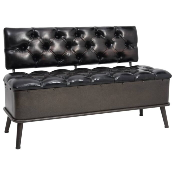 Banc de rangement avec dossier 110 cm Noir Similicuir – Image 1