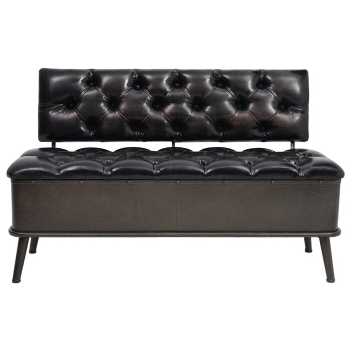Banc de rangement avec dossier 110 cm Noir Similicuir – Image 3